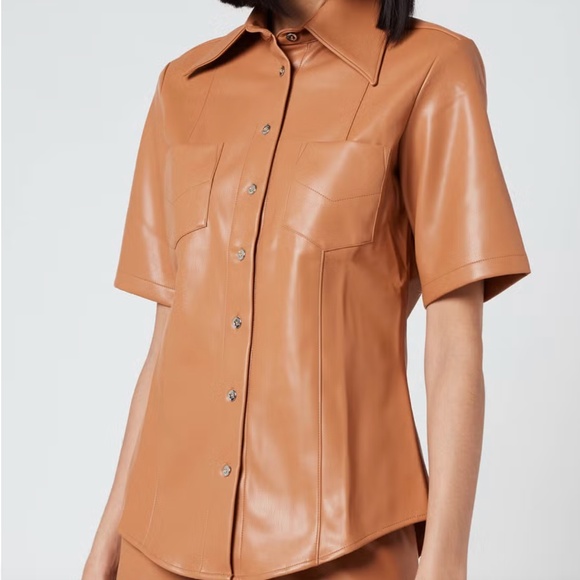 Simon Miller Bandera Vegan Leather Short Sleeve Shirt Size S - Picture 1 of 8
